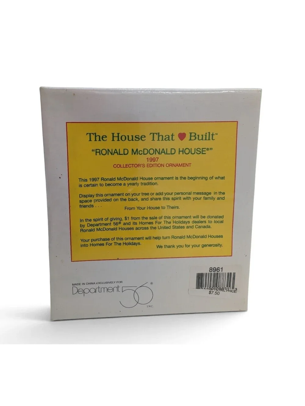 1997 Department 56 Ronald McDonald House Ornament #8961 New in Box